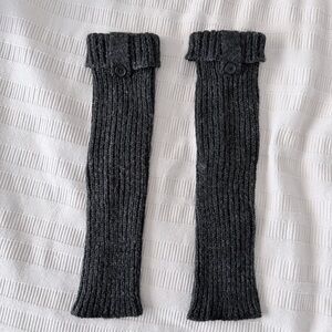 Gray Knit Leg Warmers with Button Cuff